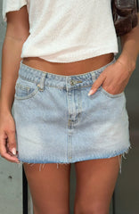Broken Trust Denim Mini Skirt Light Blue