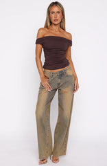 Halfway Over It Off Shoulder Top Chocolate