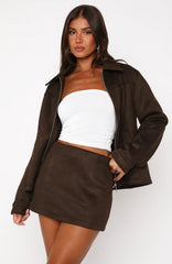 Like The Old Days Faux Suede Mini Skirt Chocolate