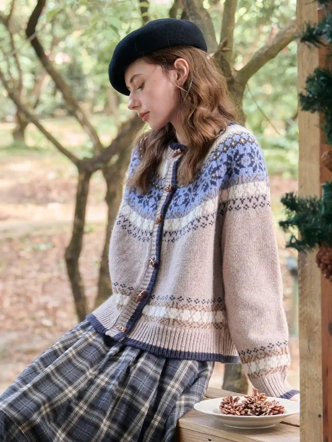 Elyse Round Neck Fair Isle 100% Wool Cardigan