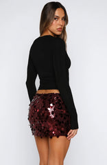 Disco Fever Mini Skirt Burgundy