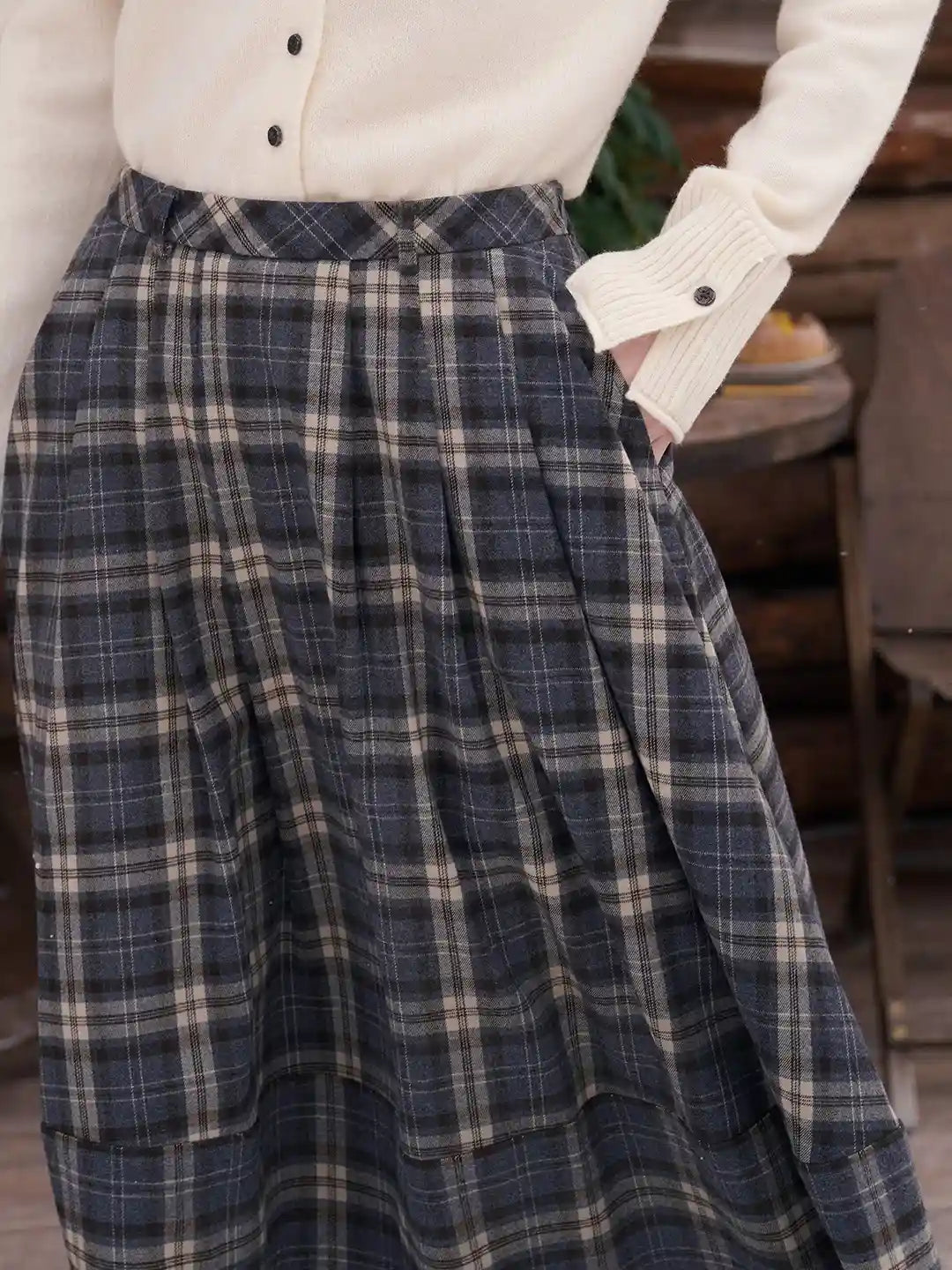 Pearl Ruffle Plaid Skirt