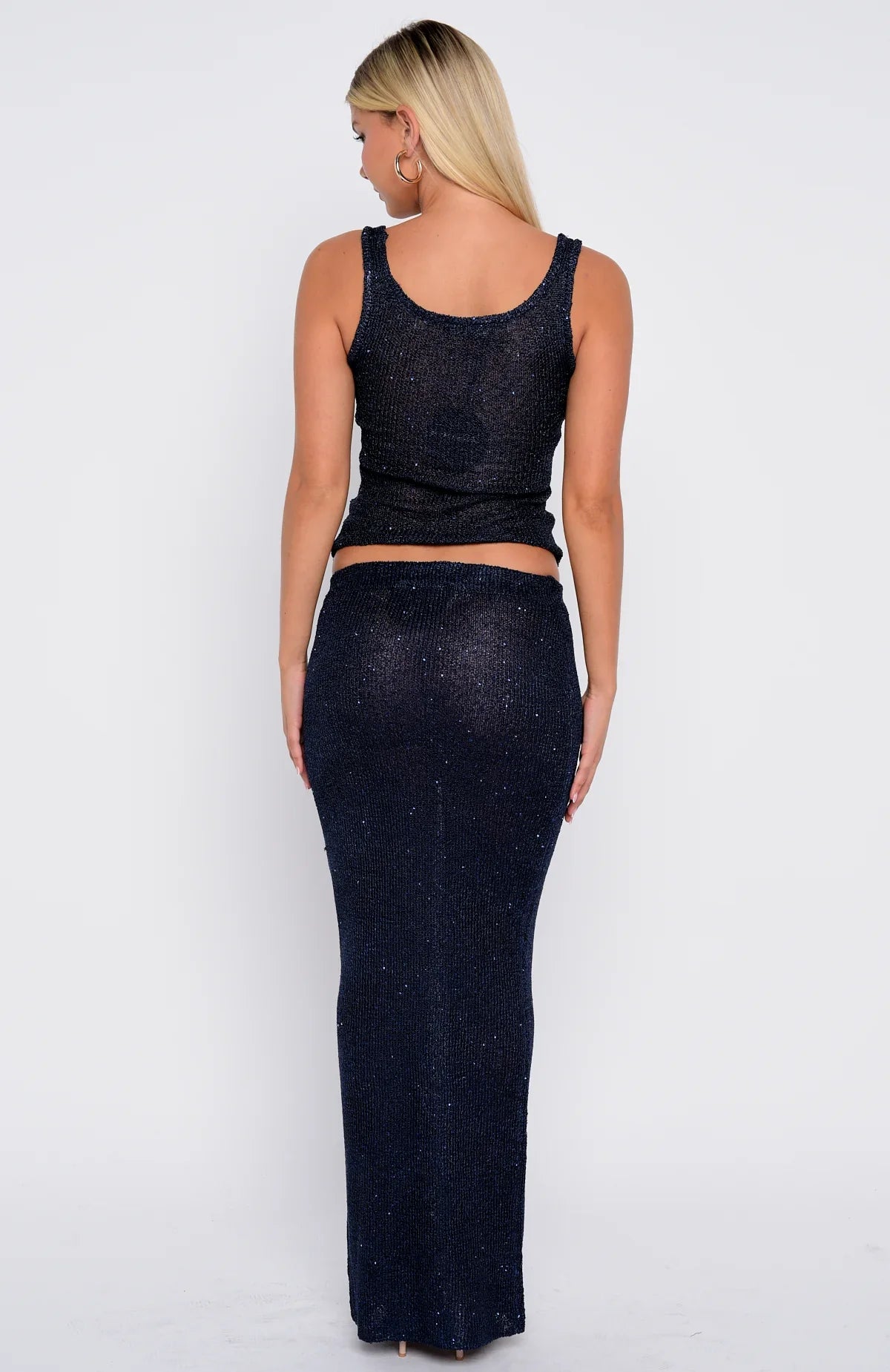 Star Shining Sequin Knit Maxi Skirt Midnight