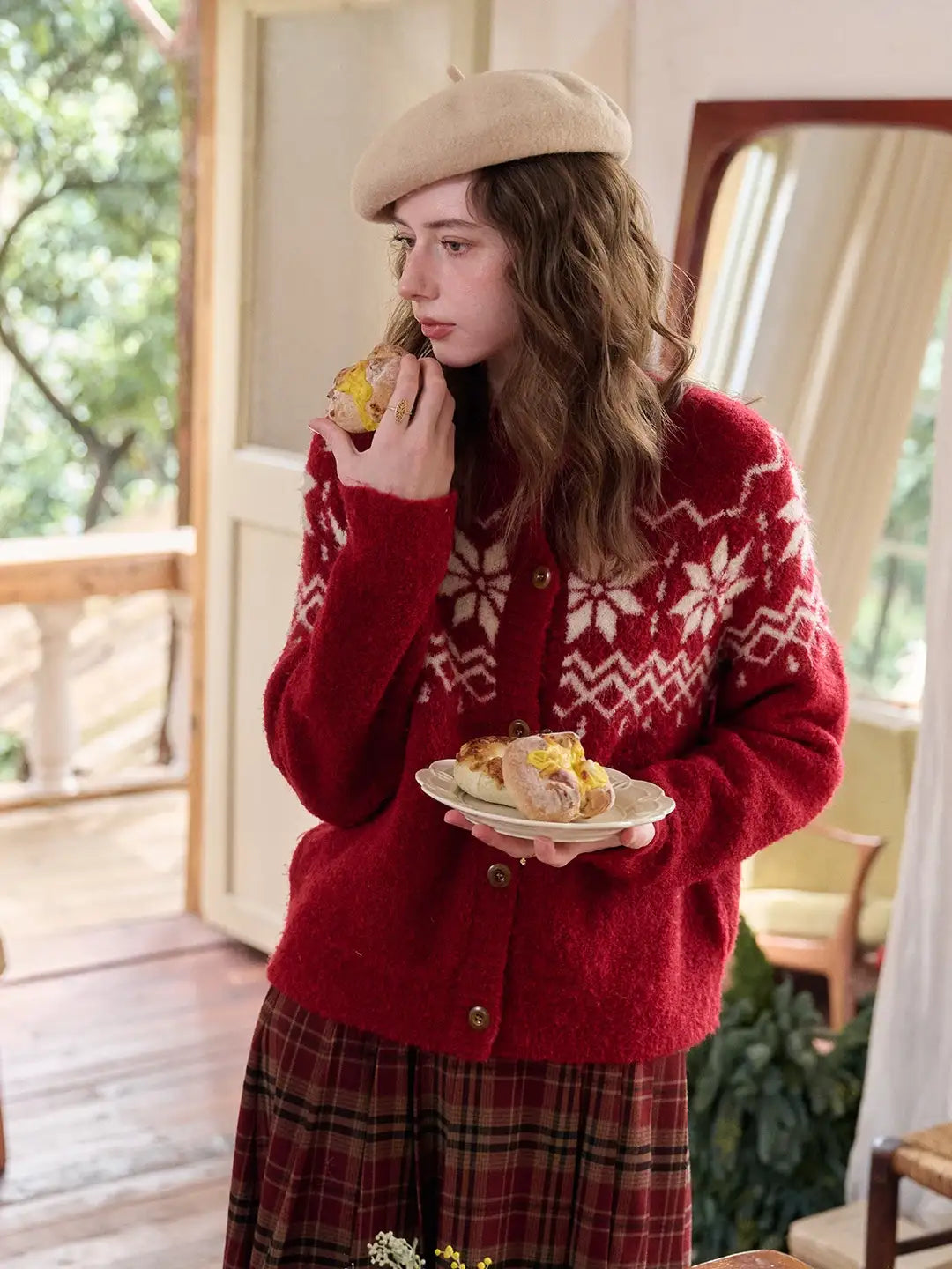Cleo Round Neck Jacquard Cardigan