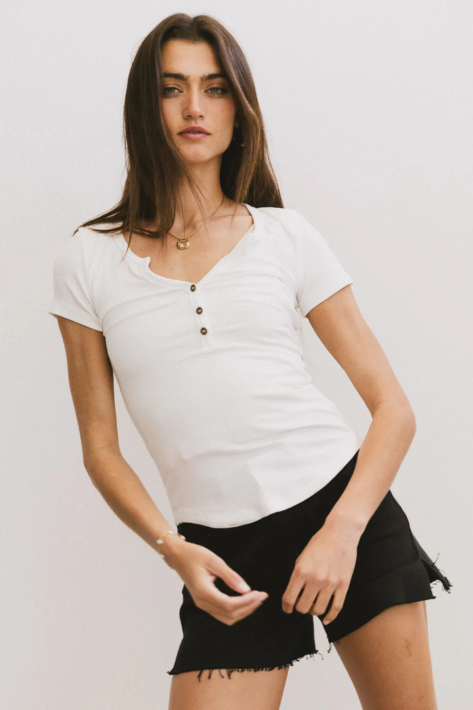 Serena Henley Top in White