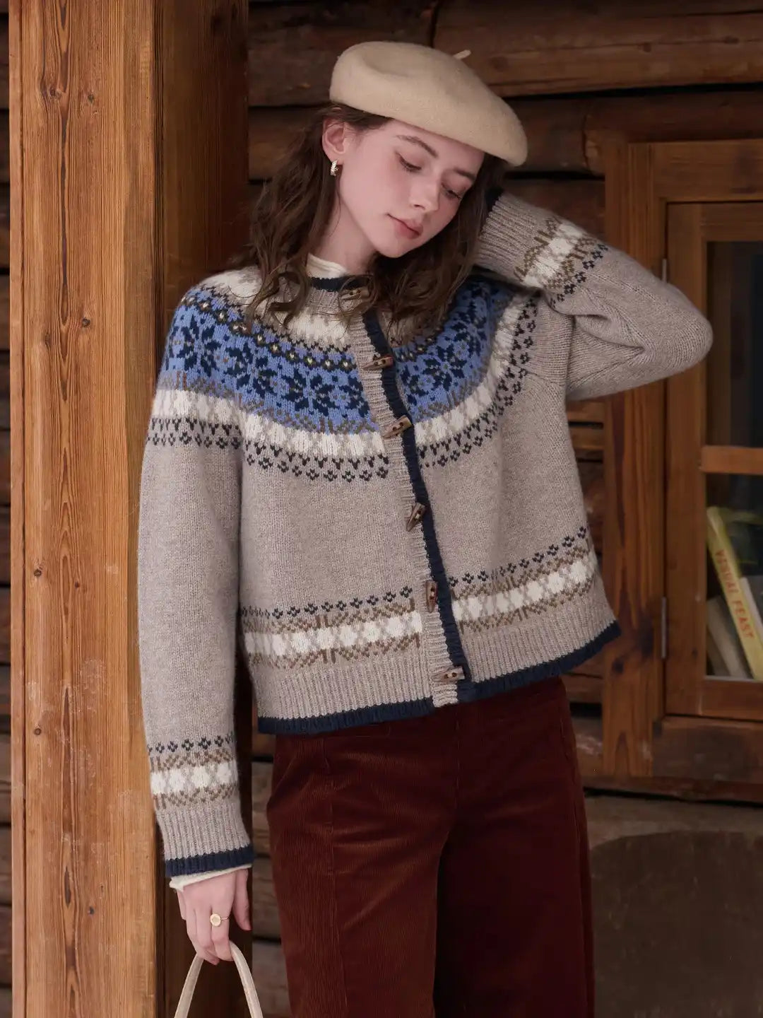 Elyse Round Neck Fair Isle 100% Wool Cardigan