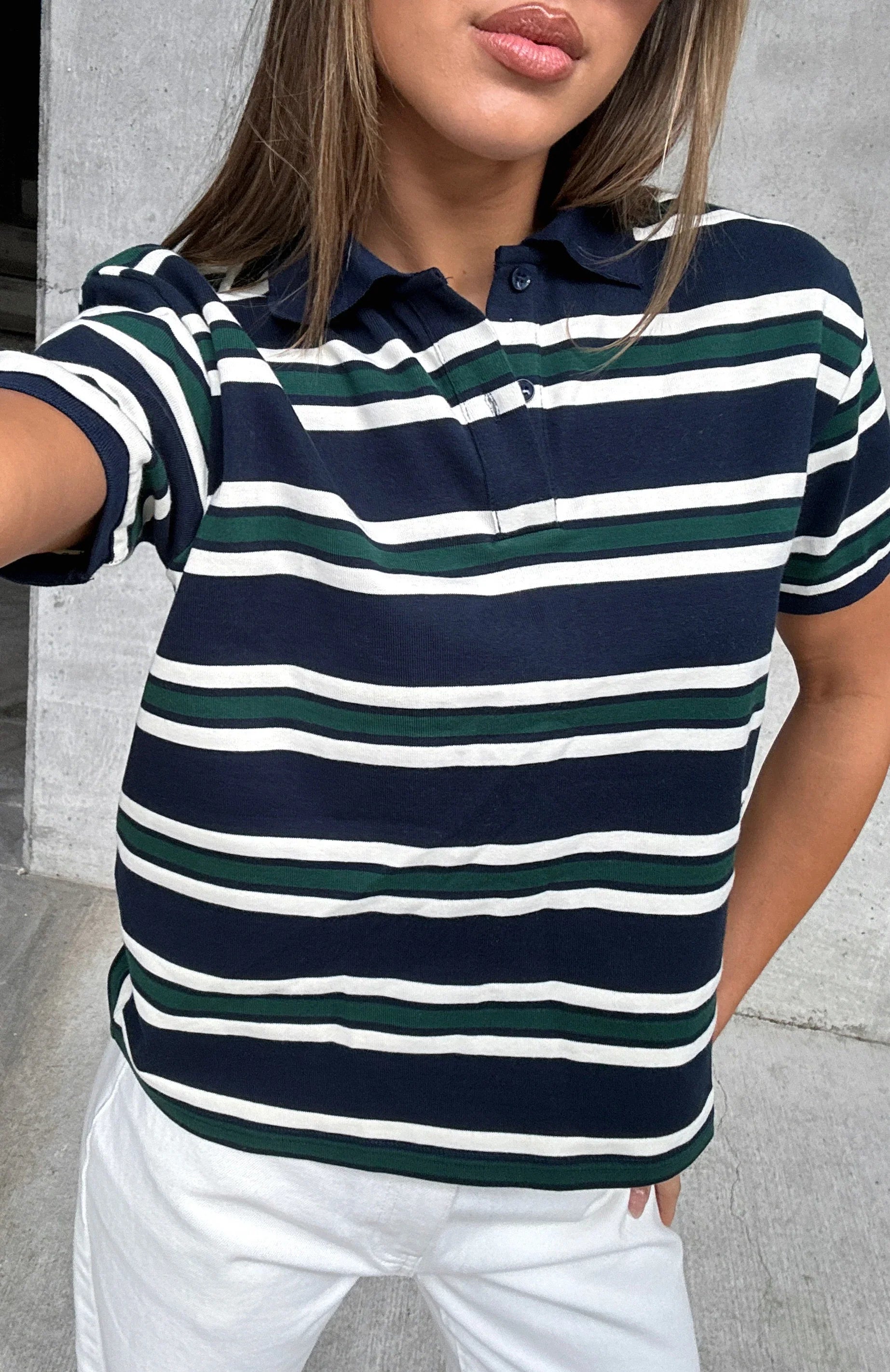 Make Your Move Polo Tee Navy Stripe