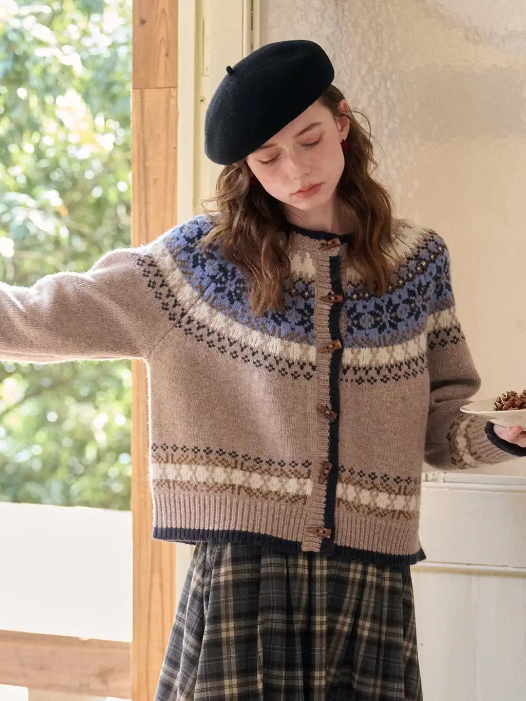 Elyse Round Neck Fair Isle 100% Wool Cardigan